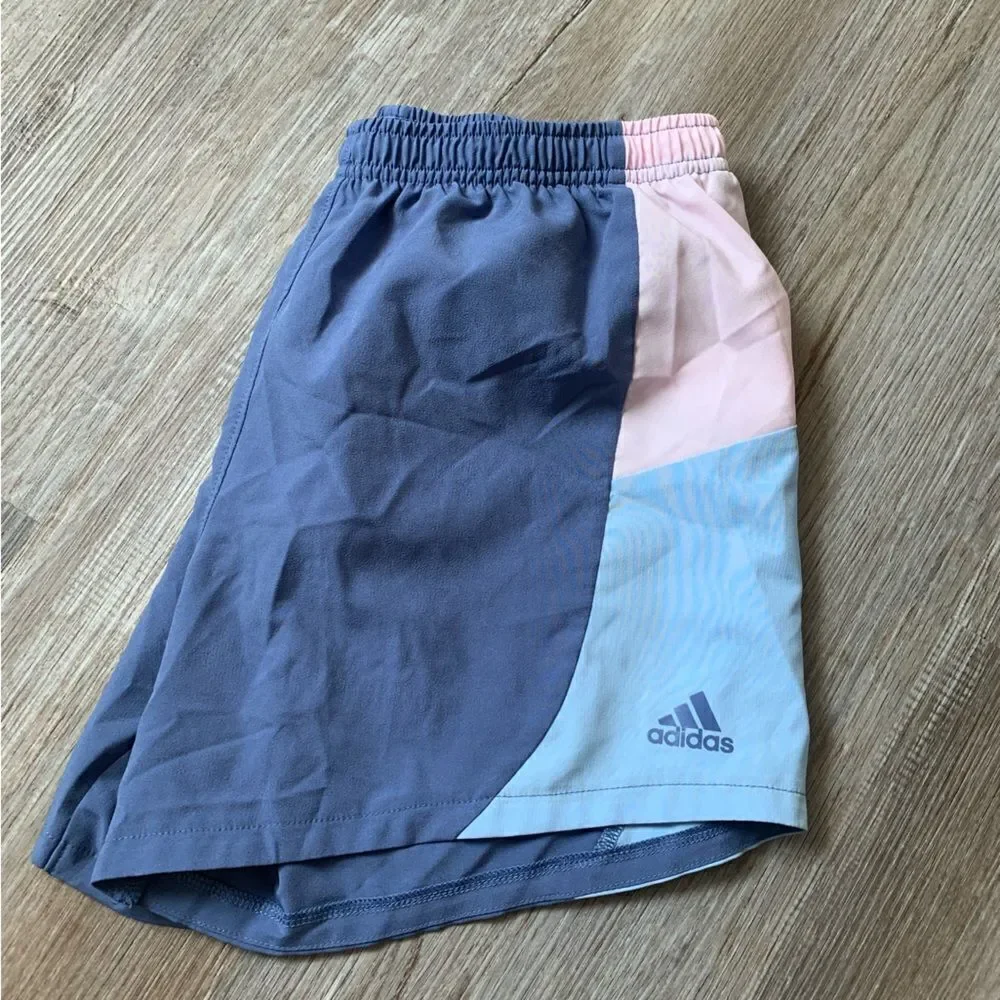 Adidas Pastel Color Block Athletic Shorts Pink Blue Girls Size XL 16